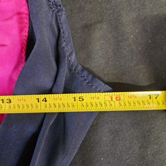 Tory Burch Angie Magenta Normandy Blue Lichee Silk Dress Size 8 Colorblock READ - Picture 10 of 12